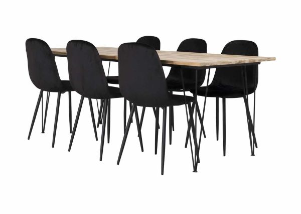 Imagine Vă rugăm să traduceți complet Bali Matbord - Svart / Naturträ - 200*90*H75+Polar Dining Chair - Black legs / Black Velvet_6