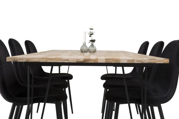 Imagine Vă rugăm să traduceți complet Bali Matbord - Svart / Naturträ - 200*90*H75+Polar Dining Chair - Black legs / Black Velvet_6