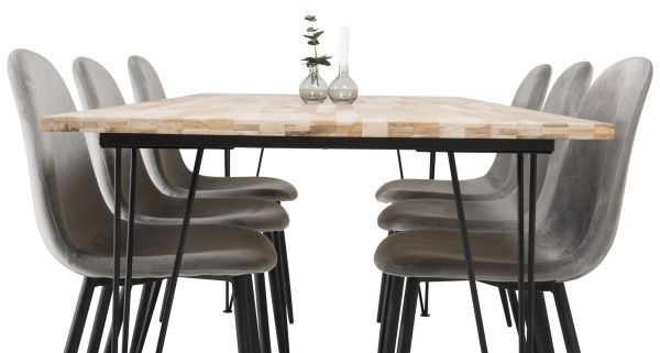 Imagine Bali Matbord - Svart / Naturträ - 200*90*H75+Polar Dining Chair - Black legs / Light Grey Velvet_6