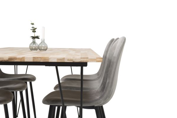 Imagine Bali Matbord - Svart / Naturträ - 200*90*H75+Polar Dining Chair - Black legs / Light Grey Velvet_6