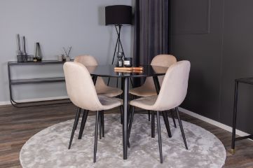 Imagine Plaza - Masă de dining - 100 ø - Negru/Negru + Scaun de dining Polar - Picioare negre / Catifea Bej _4