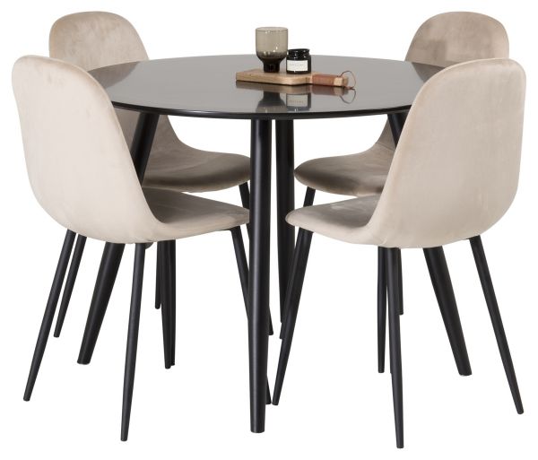 Imagine Plaza - Masă de dining - 100 ø - Negru/Negru + Scaun de dining Polar - Picioare negre / Catifea Bej _4