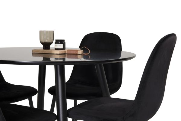 Imagine Plaza - Masă de dining - 100 ø - Negru/Negru + Scaun de dining Polar - Picioare negre / Catifea neagră _4