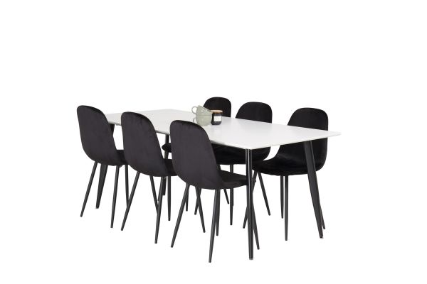 Imagine Vă rugăm să traduceți complet: Polar Matbord - Svart / Vit- 180*90*H75+Polar Dining Chair - Black legs / Black Velvet_6