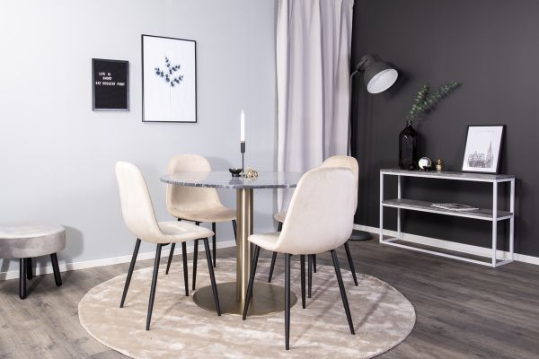 Imagine Estelle runt Matbord - Borstad Mässing / Svart marmor - ø106*H75+Polar Dining Chair - Black legs / Beige Velvet_4