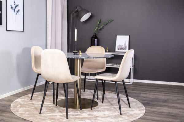 Imagine Estelle runt Matbord - Borstad Mässing / Svart marmor - ø106*H75+Polar Dining Chair - Black legs / Beige Velvet_4