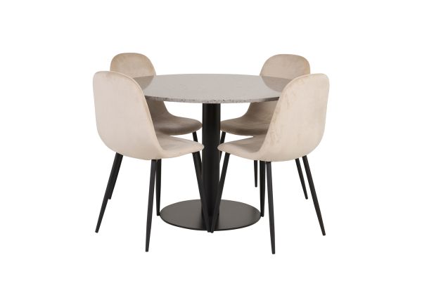 Imagine Vă rugăm să traduceți complet Tabel de dining Razzia 106cm - Terazzo gri / Fotoliu de dining Polar - picioare negre / Catifea bej_4