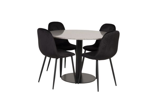 Imagine Masa de dining Razzia de 106cm - Terazzo gri / scaun de dining Black+Polar - picioare negre / catifea neagra_4