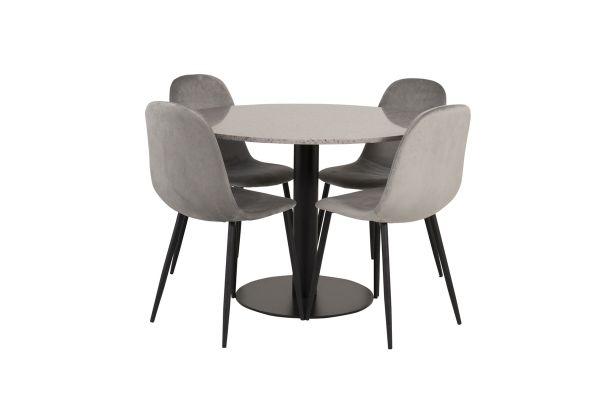 Imagine Masa de dining Razzia 106cm - Gri Terazzo / Scaun de dining Polar - Picioare negre / Catifea gri deschis_4