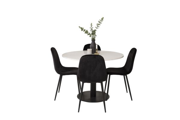 Imagine Vă invităm să traduceți în limba română. 

Masă de dining Razzia de 106cm - Terazzo alb / Scaun de dining Polar - picioare negre / Catifea neagră_4