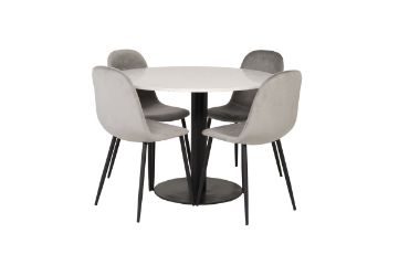 Imagine Razzia Dining Table 106cm - White Terazzo / Black+Polar Dining Chair - Black legs / Light Grey Velvet_4