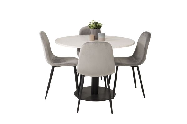 Imagine Razzia Dining Table 106cm - White Terazzo / Black+Polar Dining Chair - Black legs / Light Grey Velvet_4