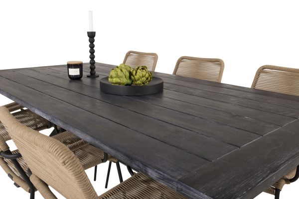 Imagine Masa de Dining Rives 200*100cm - Acacia Neagră+Lindos - Scaun cu Brațe - Aluminiu Negru/Cord Latte_6