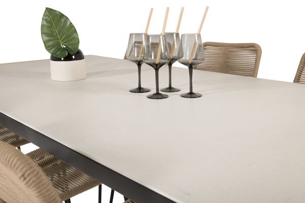 Imagine Masa de dining Texas 200*100 - Aluminiu negru / Teak / Piatra gri pulverizata+Lindos - Scaun - Aluminiu negru / Fratii Latte_6