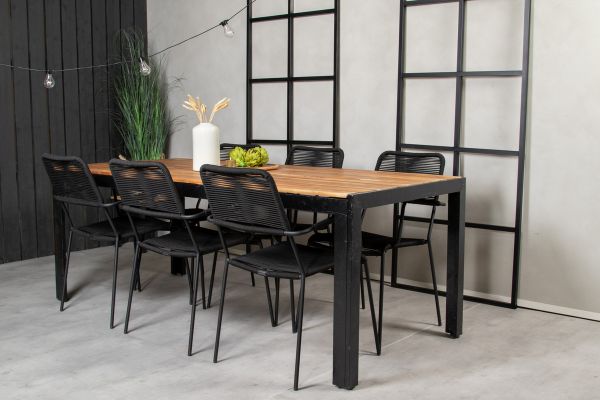 Imagine Masa de dining Bois 200*100cm - Picioare Negre / Acacia + Scaun Lindos - Aluminiu Negru