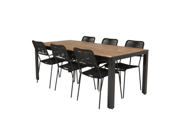 Imagine Masa de dining Bois 200*100cm - Picioare Negre / Acacia + Scaun Lindos - Aluminiu Negru