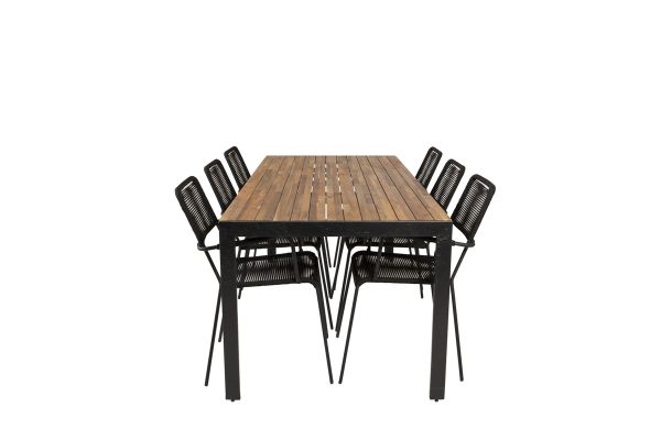 Imagine Masa de dining Bois 200*100cm - Picioare Negre / Acacia + Scaun Lindos - Aluminiu Negru