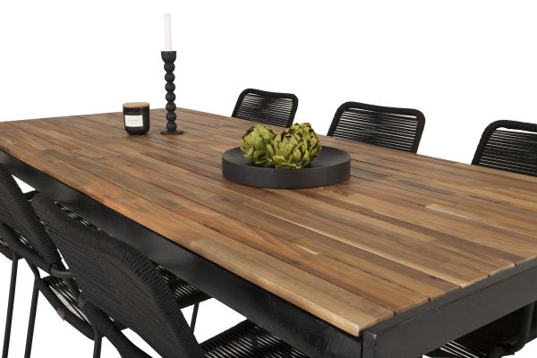 Imagine Masa de dining Bois 200*100cm - Picioare Negre / Acacia + Scaun Lindos - Aluminiu Negru