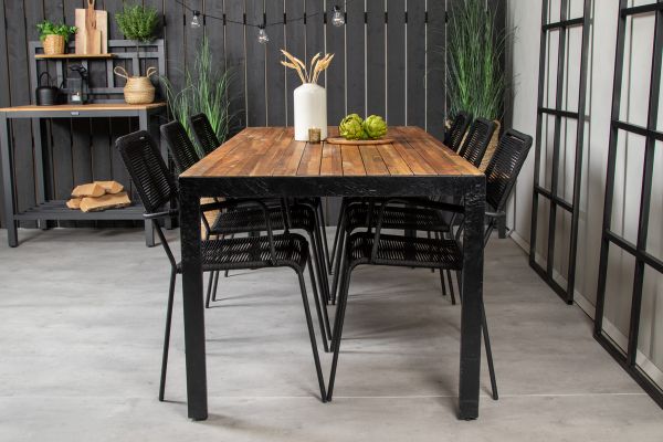 Imagine Masa de dining Bois 200*100cm - Picioare Negre / Acacia + Scaun Lindos - Aluminiu Negru