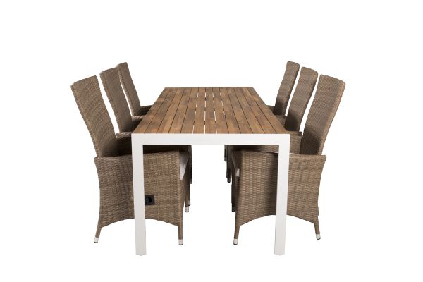 Imagine Masa de dining Bois 200*100cm - Alu alb / Acacia + Scaun cu brate Padova cu pernă înclinabil - Natură / Pernă de nisip_6