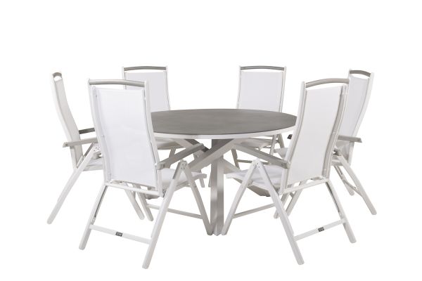 Imagine Masa de dining Copacabana ø140 - Aluminiu alb / Sprayglass + Scaun Albany 5:pos - Aluminiu alb / Textilen alb / Aintwood_6