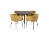 Imagine Masa de dining Dipp - 115cm - Furnir negru / picioare negre cu bronz + Scaun Limhamn - Catifea aurie_4