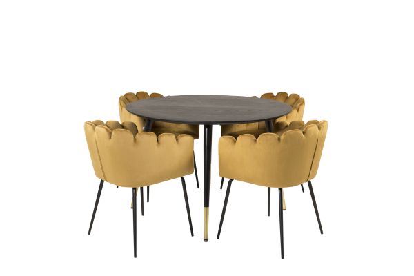 Imagine Masa de dining Dipp - 115cm - Furnir negru / picioare negre cu bronz + Scaun Limhamn - Catifea aurie_4