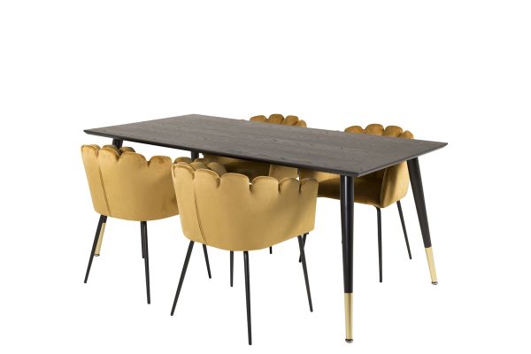 Imagine Masa de dining Dipp - 180*90cm - Furnir negru / picioare negre cu bronz dipp + Scaun Limhamn - Catifea aurie_4