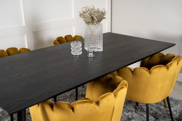 Imagine Masa de dining Dipp - 180*90cm - Furnir negru / picioare negre cu bronz dipp + Scaun Limhamn - Catifea aurie_4