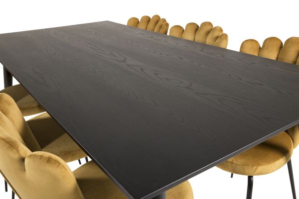 Imagine Masa de dining Dipp - 180*90cm - Furnir Negru / picioare negre cu dipp din alama + Scaun Limhamn Light - Auriu Velvet_6