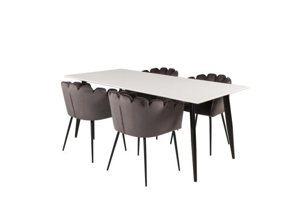 Imagine Masa de dining Polar - Negru / Alb - 180 * 90 * H75+ Scaun - Gri de Catifea_4