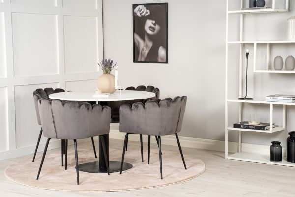 Imagine Razzia Dining Table 106cm - White Terazzo / Black+Limhamn - Chair - Grey Velvet_4