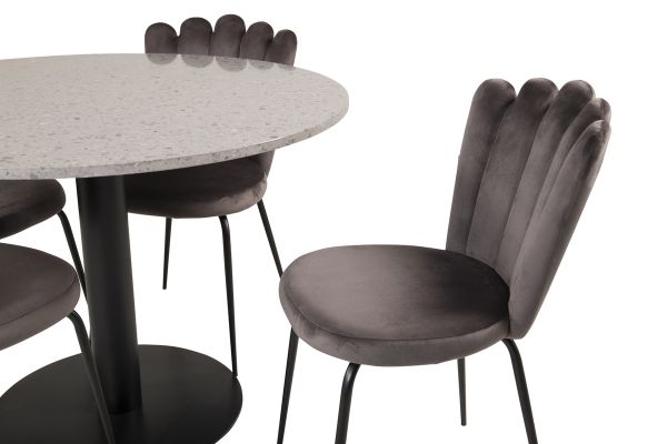 Imagine Masa de dining Razzia de 106 cm - Terazzo Gri / Negru+Limhamn Light - Scaun - Catifea Gri_4