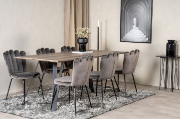 Imagine Masa de dining Marina - Culoare neagra / stejar gri - 180*90*H75+ Scaun Limhamn Light - catifea gri_6