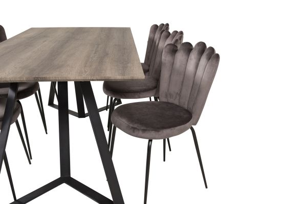 Imagine Masa de dining Marina - Culoare neagra / stejar gri - 180*90*H75+ Scaun Limhamn Light - catifea gri_6