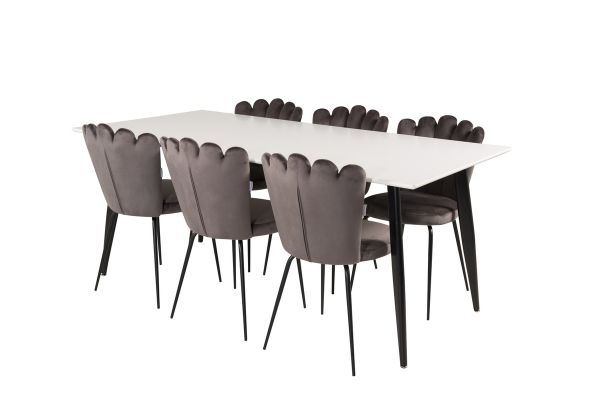 Imagine Masa de dining Polar - Negru / Alb - 180*90*H75+ Scaun Limhamn Light - Gri de Catifea_6