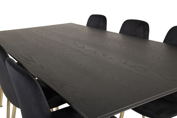 Imagine Dipp Dining Table - 180*90cm - Black Veneer / black legs w brass dipp +Polar Matstol - Matt Mässing / Svart Sammet_6