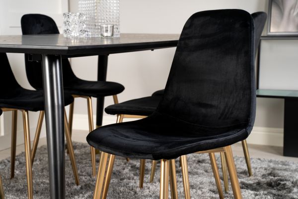 Imagine Dipp Dining Table - 180*90cm - Black Veneer / black legs w brass dipp +Polar Matstol - Matt Mässing / Svart Sammet_6