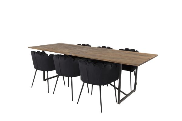 Imagine Masa de dining Padang Matbord - Teak negru / închis - 250*100*H76+6 scaune Limhamn - Catifea neagră