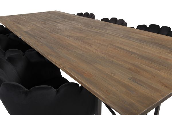 Imagine Masa de dining Padang Matbord - Teak negru / închis - 250*100*H76+6 scaune Limhamn - Catifea neagră