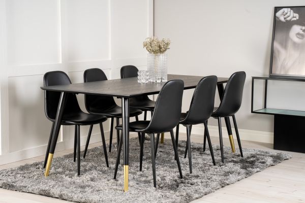 Imagine Dipp Dining Table - 180*90cm - Black Veneer / black legs w brass dipp + Polar Matstol - Svart / Svart PU