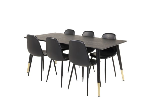 Imagine Dipp Dining Table - 180*90cm - Black Veneer / black legs w brass dipp + Polar Matstol - Svart / Svart PU