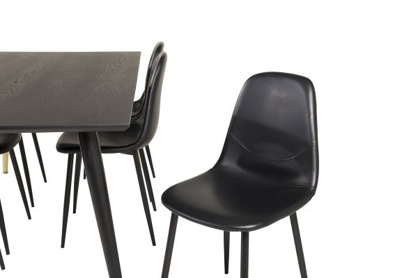 Imagine Dipp Dining Table - 180*90cm - Black Veneer / black legs w brass dipp + Polar Matstol - Svart / Svart PU