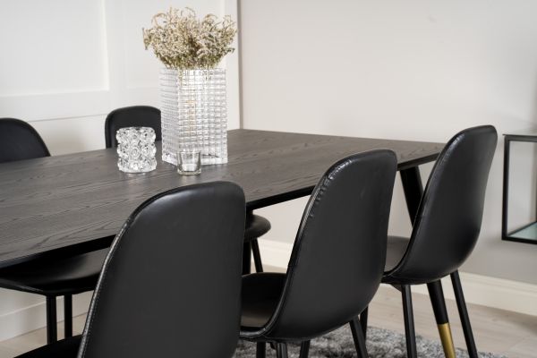 Imagine Dipp Dining Table - 180*90cm - Black Veneer / black legs w brass dipp + Polar Matstol - Svart / Svart PU