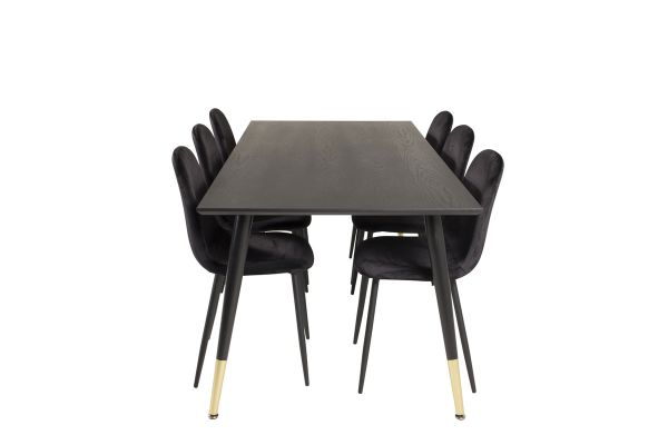 Imagine Masa de dining Dipp - 180*90cm - Furnir negru / picioare negre cu dipo de aramă + scaun de dining Polar - Picioare negre / Catifea neagră_6