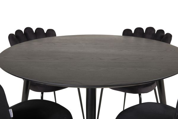 Imagine Masa de dining Dipp - 115cm - Furnir negru / picioare negre cu cupru dipp + ScrLumina Limhamn - Scaun - Catifea neagră_4