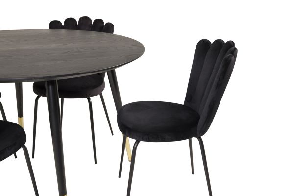 Imagine Masa de dining Dipp - 115cm - Furnir negru / picioare negre cu cupru dipp + ScrLumina Limhamn - Scaun - Catifea neagră_4