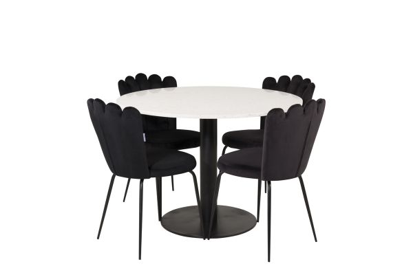 Imagine Masa de dining Razzia 106cm - Terazzo alb / Negru+Lumină Limhamn - Scaun - Catifea neagră_4