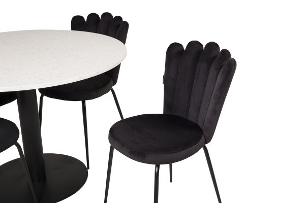 Imagine Masa de dining Razzia 106cm - Terazzo alb / Negru+Lumină Limhamn - Scaun - Catifea neagră_4