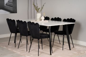 Imagine Masa de dining Polar - Negru / Alb - 180*90*H75 + Scaun Limhamn Light - Negru Catifea_6